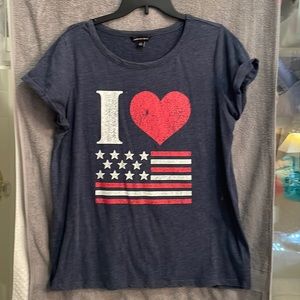 Rock & Republic I love USA shirt womens XL cuffed short sleeve blue